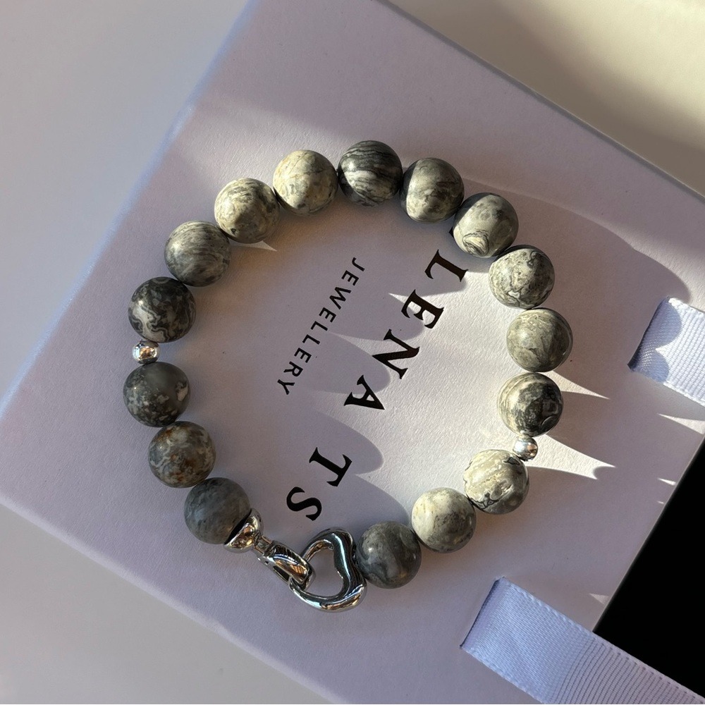 Lena Marble Bead Bracelet with Silver Heart Clasp
